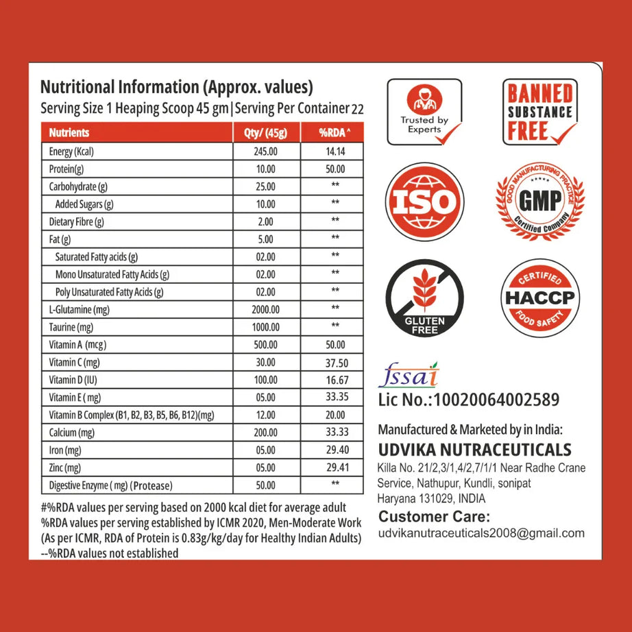 Muscle Club Super Mass Gainer – 1kg – Weight Gainer with L-Glutamine, Taurine, Vitamin A, B-Complex, Calcium, Iron, Zinc & Vitamin D – Supports Muscle Growth, Recovery & Weight Gain - Muscle Club