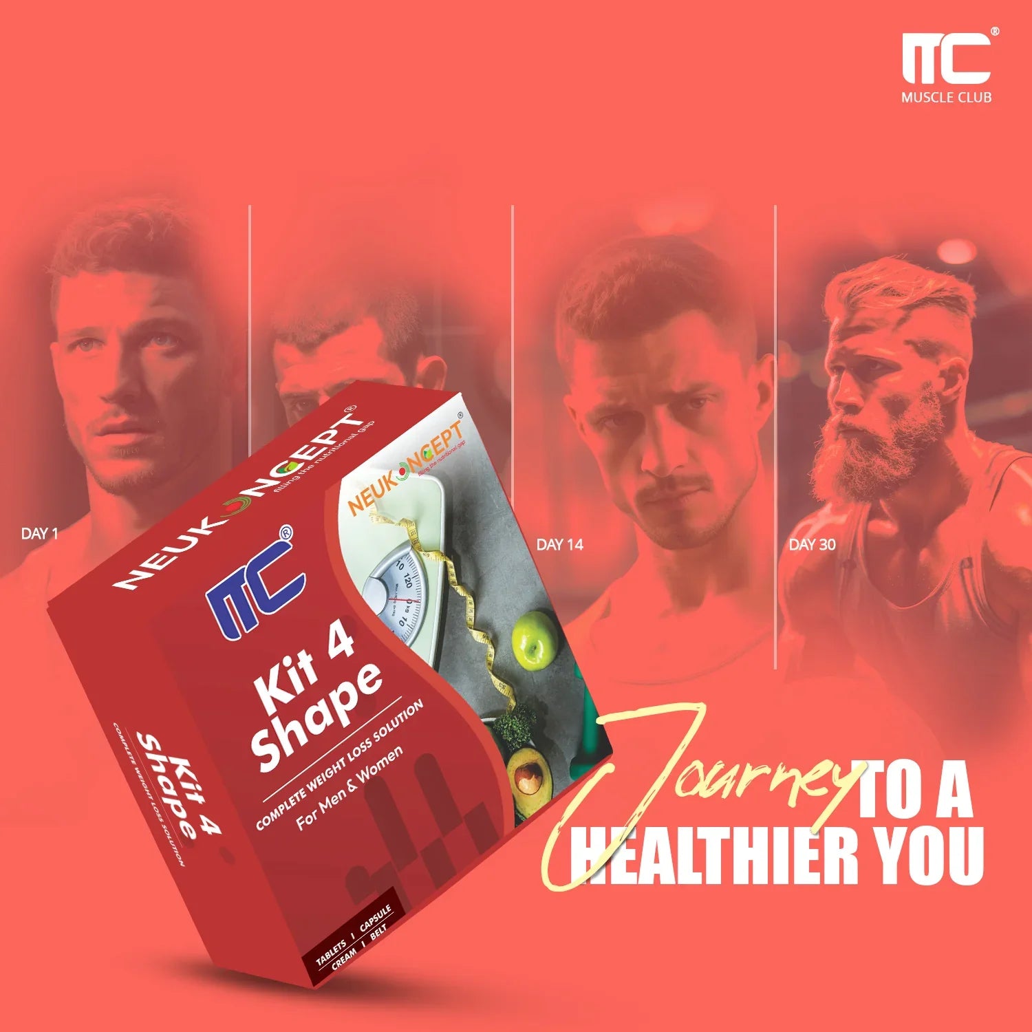 Muscle Club Kit 4 Shape with MC Instant Burn Cap, MC Burn Inches Tabs, Thermogenic Gel, and Sweating Belt - 30 Days Inch Burn Challenge - Muscle Club